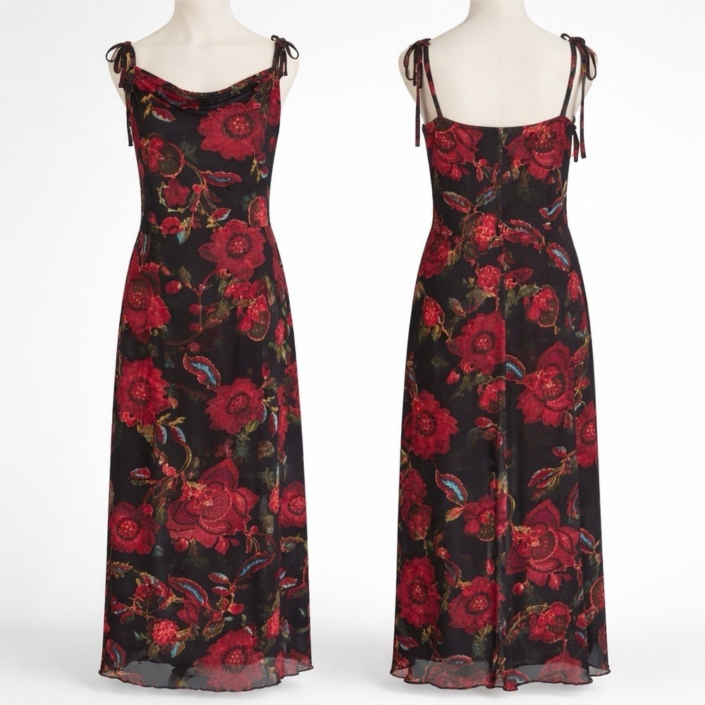 Mesh Floral Maxi Slip Dress Sz L Fairy Whimsigoth Dark Floral Lettuce Hem